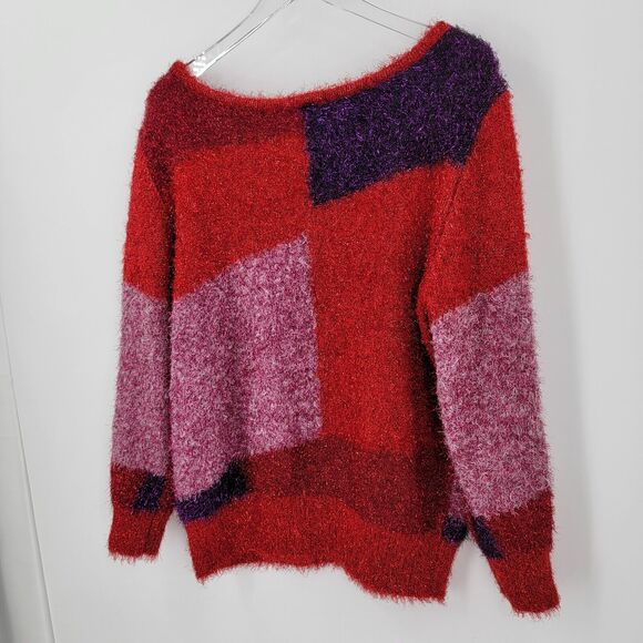 New York and Company Top Womens XL Metallic Eyelash Shimmer Knit Colorblock - Picture 4 of 15